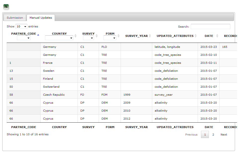 Web application with list of manual changes
